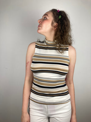 vintage cream brown striped y2k sleeveless top