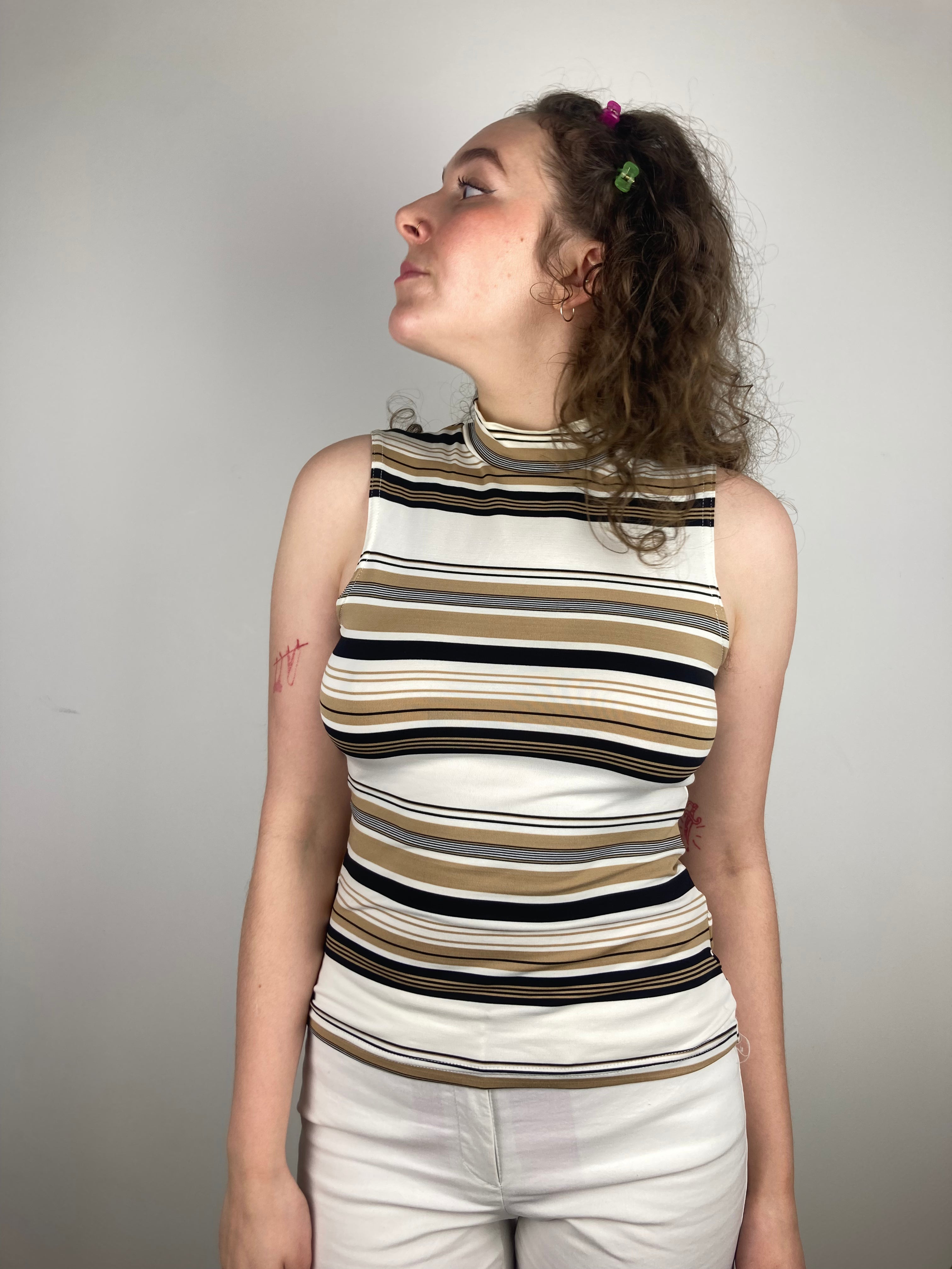 vintage cream brown striped y2k sleeveless top