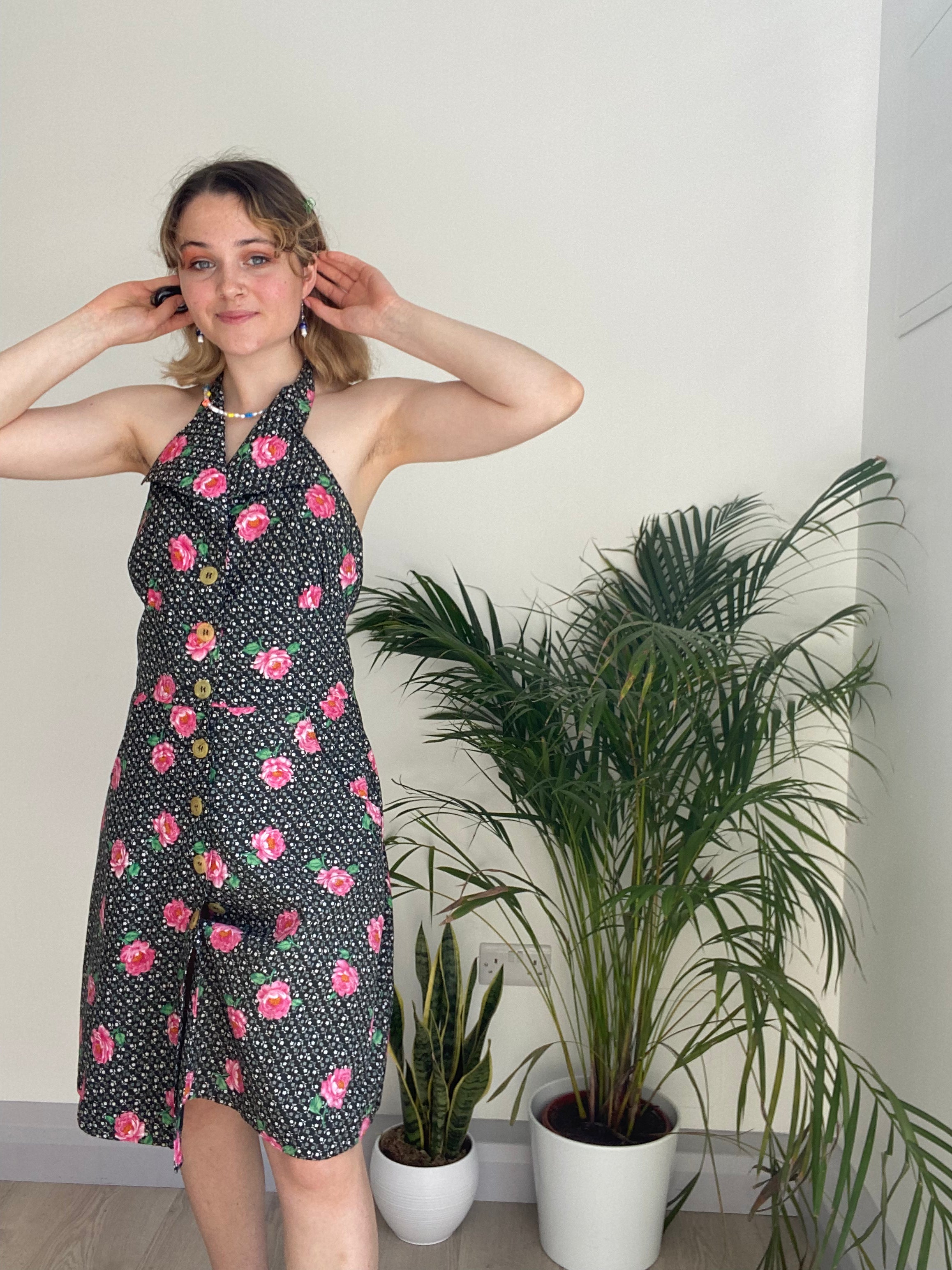 Halter Neck Rose Flower Dress