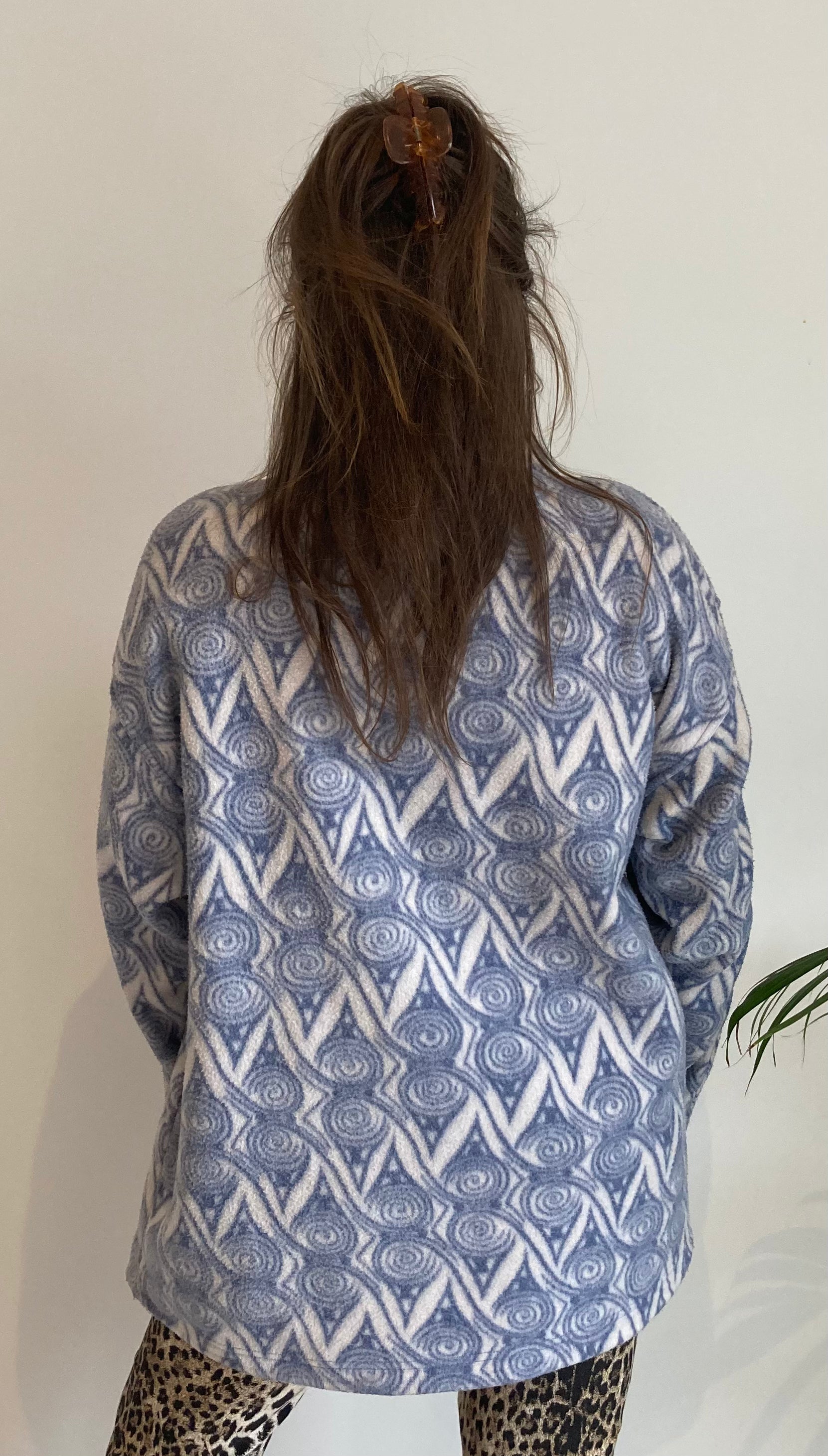 swirl blue white pattern fleece vintage