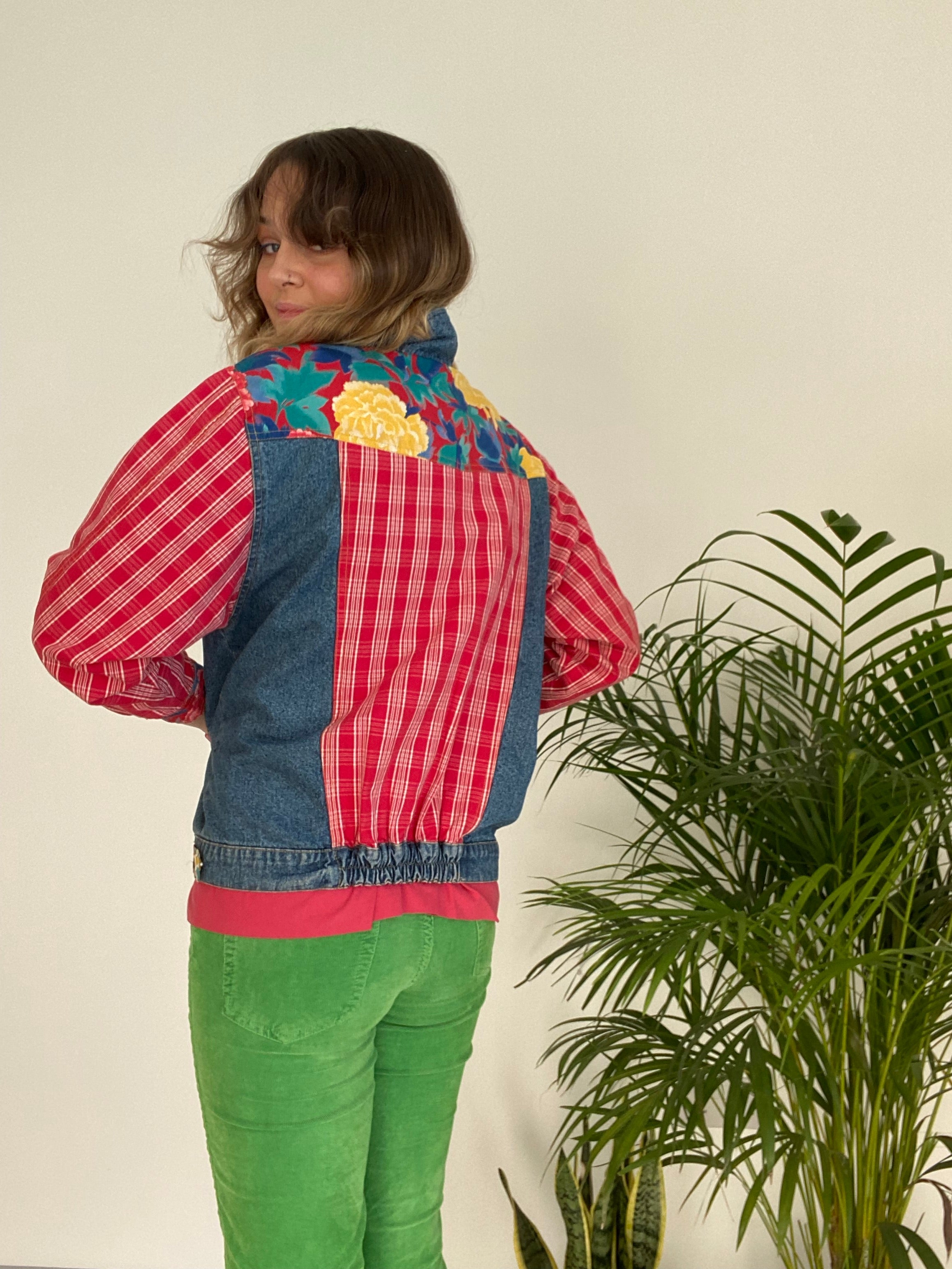 patched denim jacket vintage size small