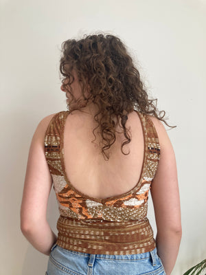 brown sleeveless y2k top