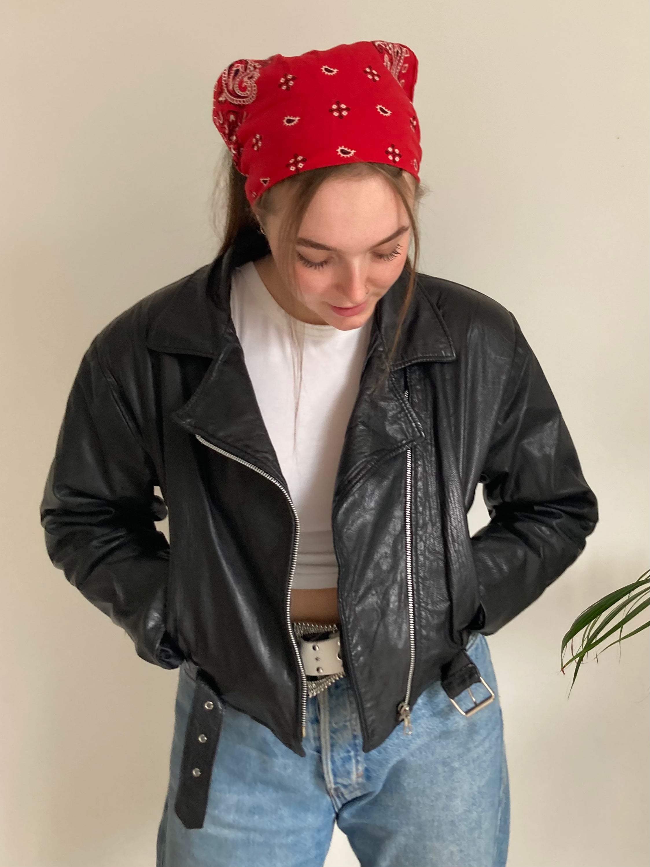 black leather vintage biker jacket