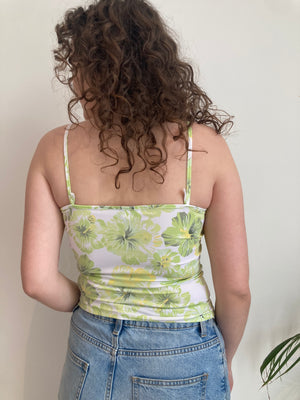 green hibiscus flower print y2k top