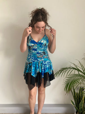 blue sparkly y2k flowy mini dress