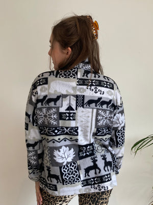 grey and black festive winter vintage fleece