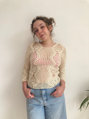 cream vintage crochet top
