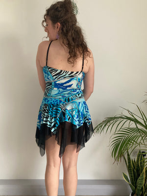 blue sparkly y2k flowy mini dress