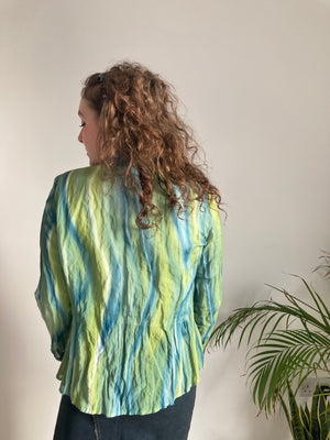green blue crinkle y2k blouse