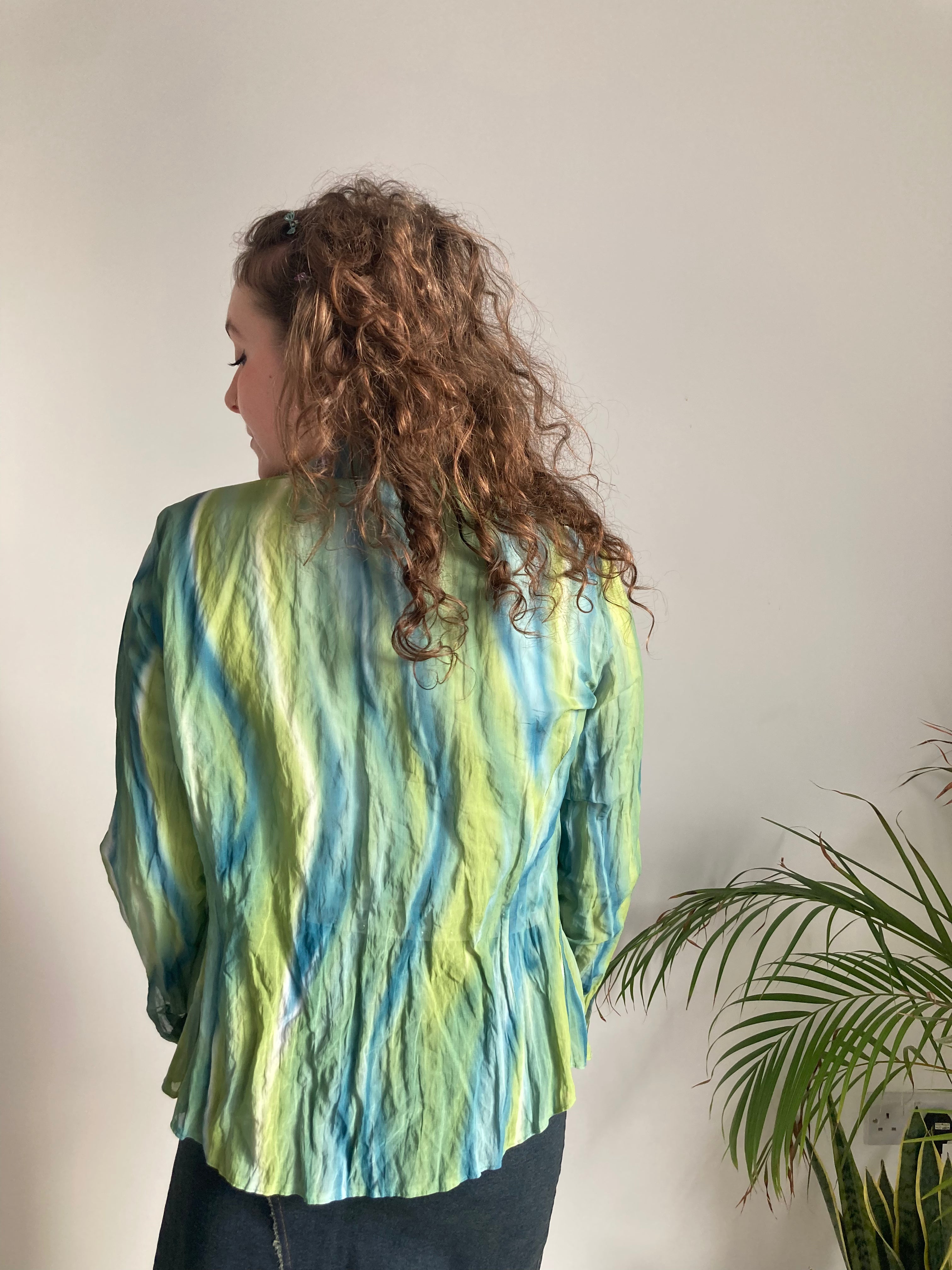 green blue crinkle y2k blouse