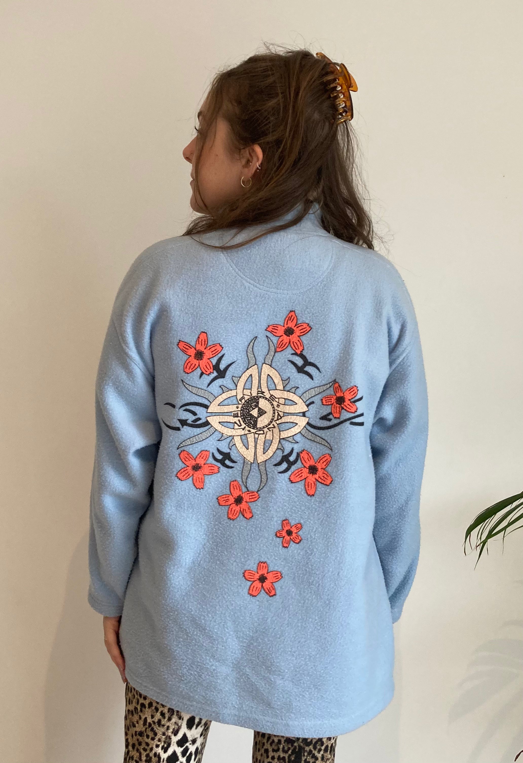 baby blue soft large fleece orange flower