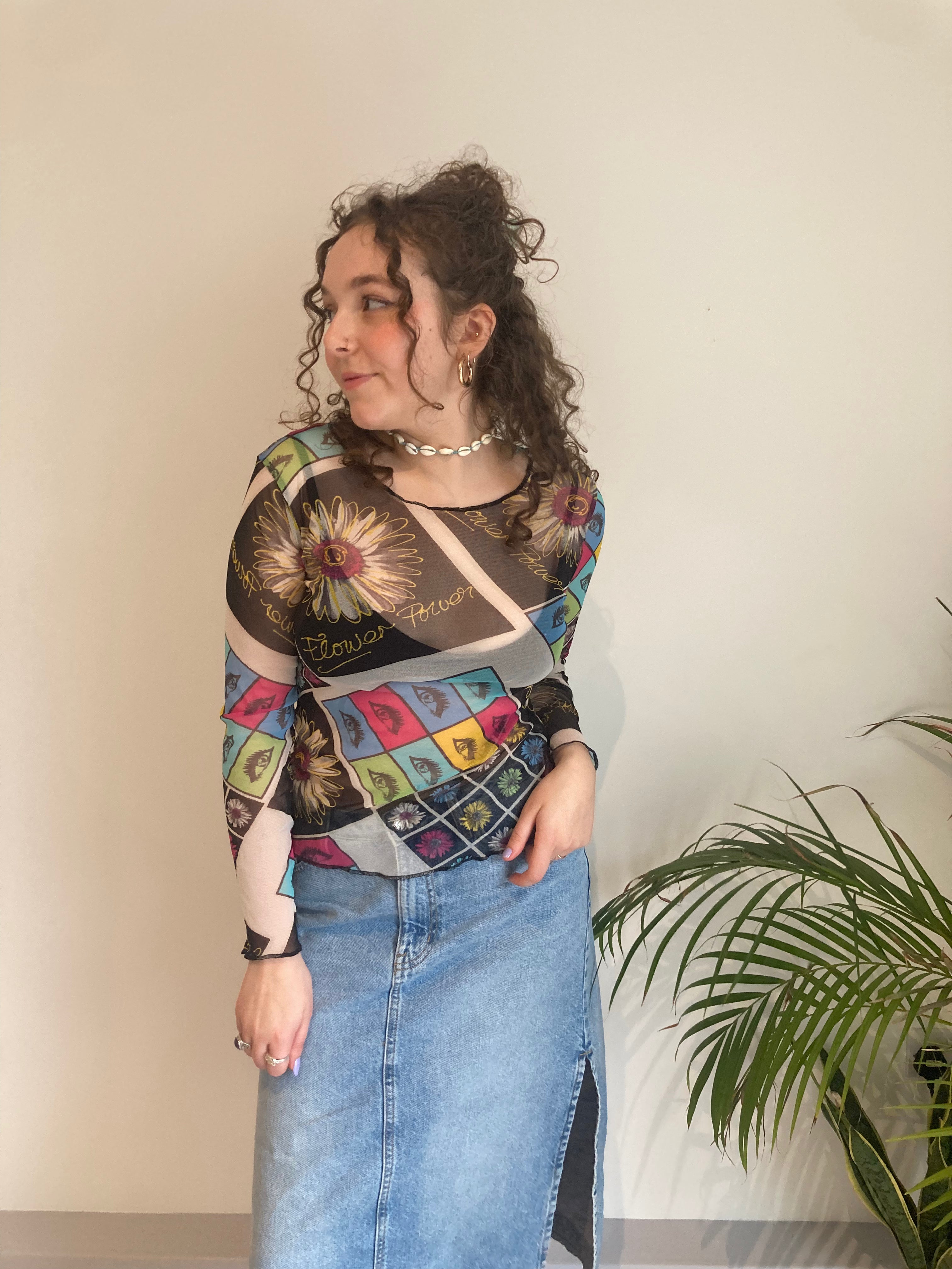 eye print y2k mesh top