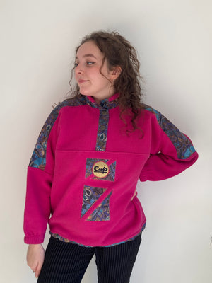 pink buttonup vintage fleece