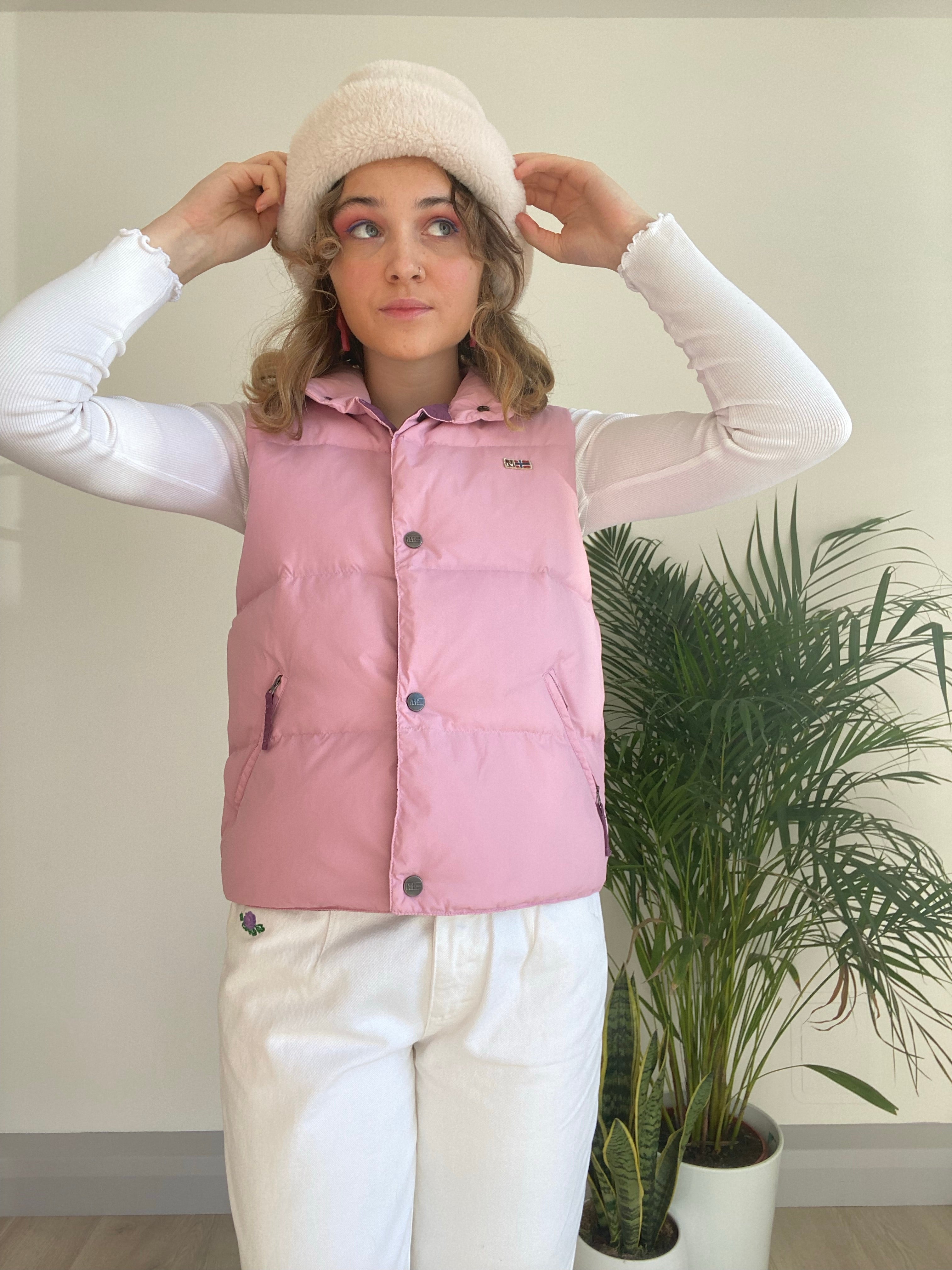 sleeveless puffer pink jacket