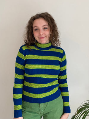 royal blue striped knit turtleneck