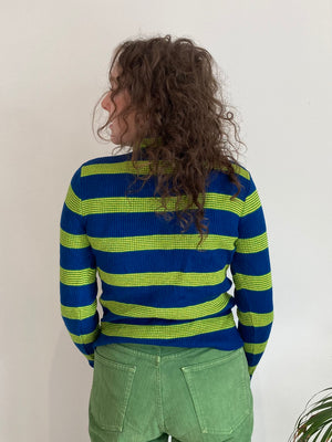royal blue striped knit turtleneck