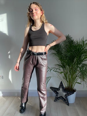 brown leather pants