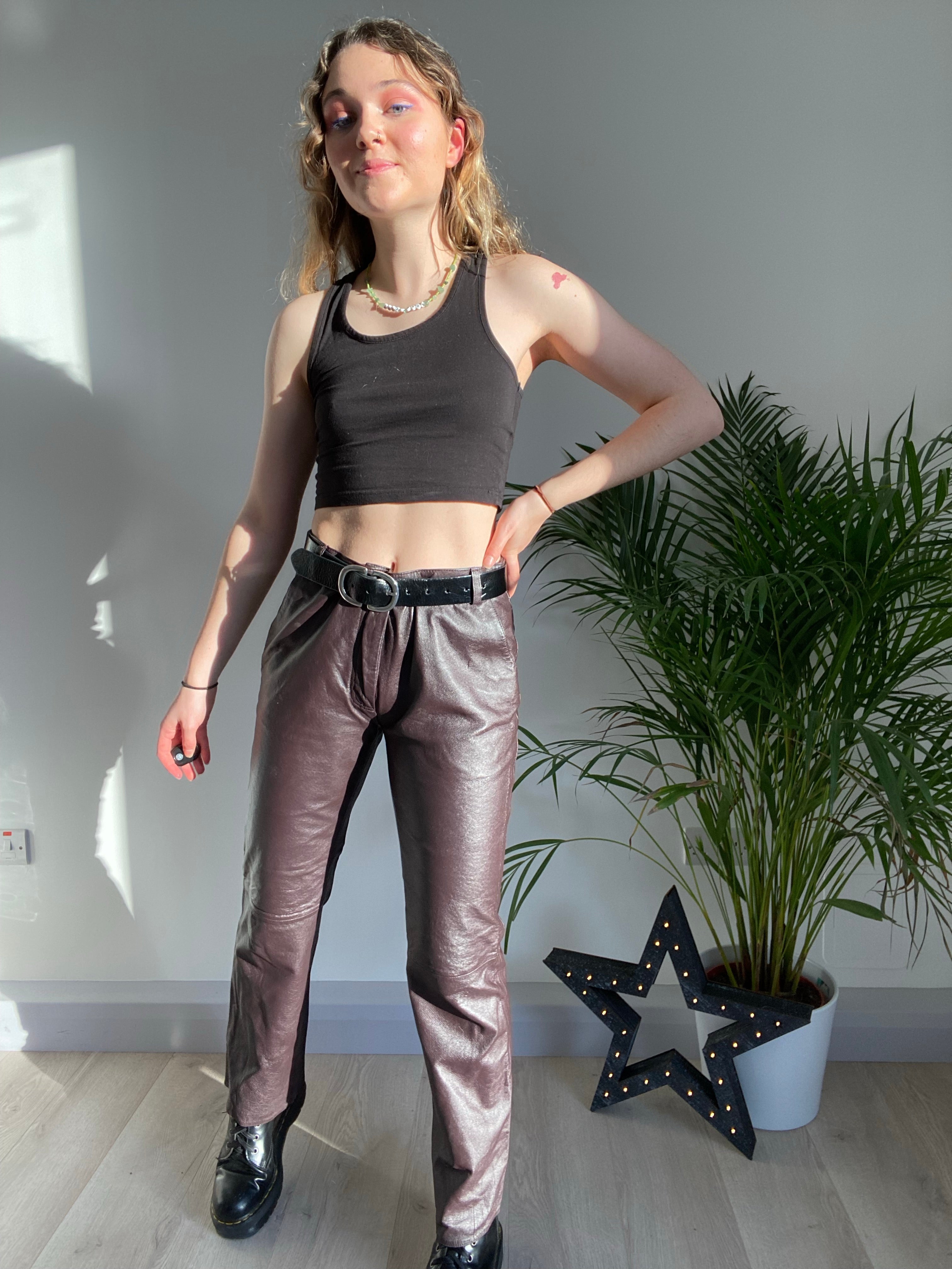 brown leather pants