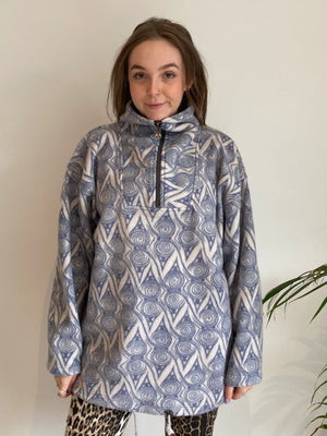swirl blue white pattern fleece vintage