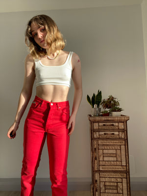 red vintage jeans