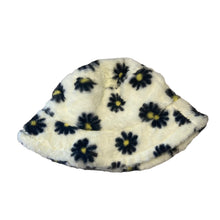 white daisy fluffy bucket hat
