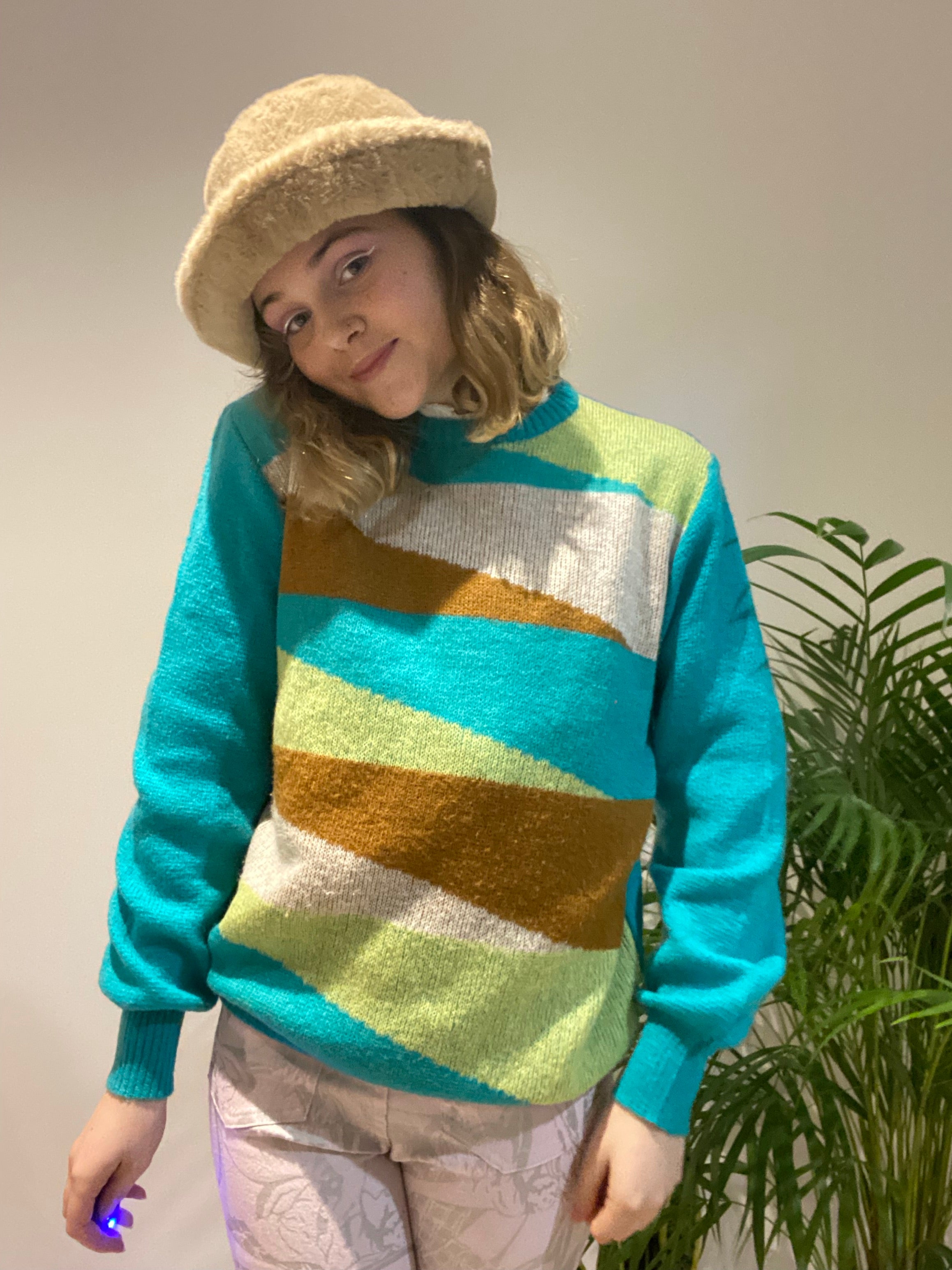 Vintage Turquoise and Brown Knit