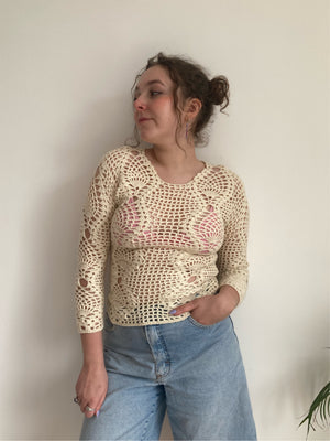 cream vintage crochet top
