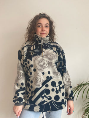 grey and black rose print fleece