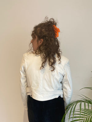 white biker leather cropped jacket