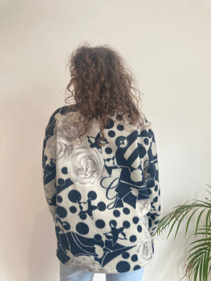 grey and black rose print fleece