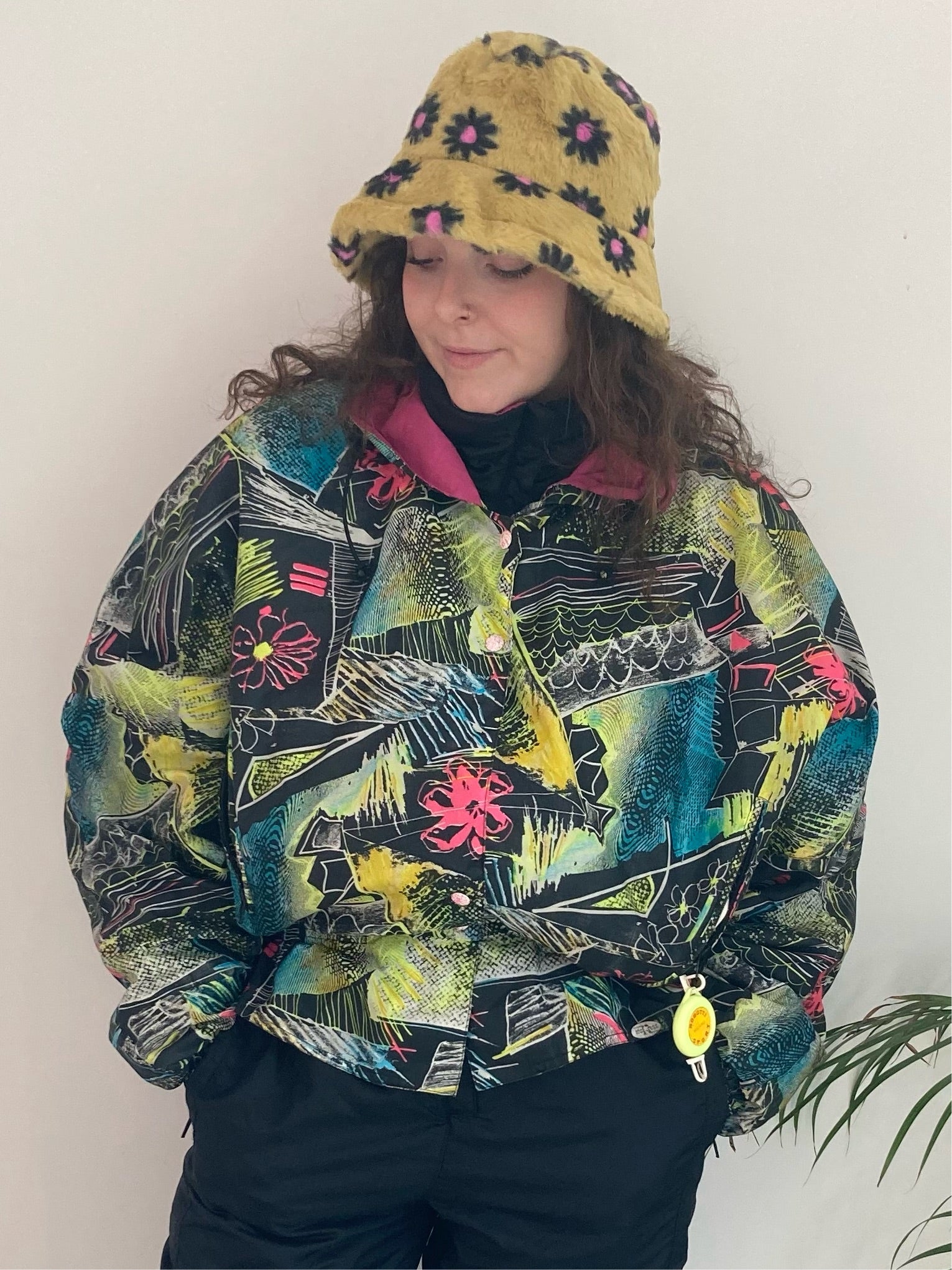 mustard yellow fluffy bucket hat