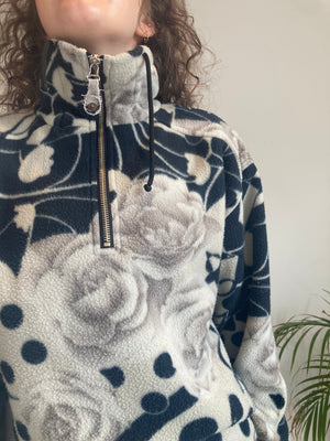 grey and black rose print fleece
