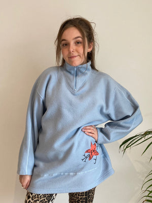 baby blue soft large fleece orange flower