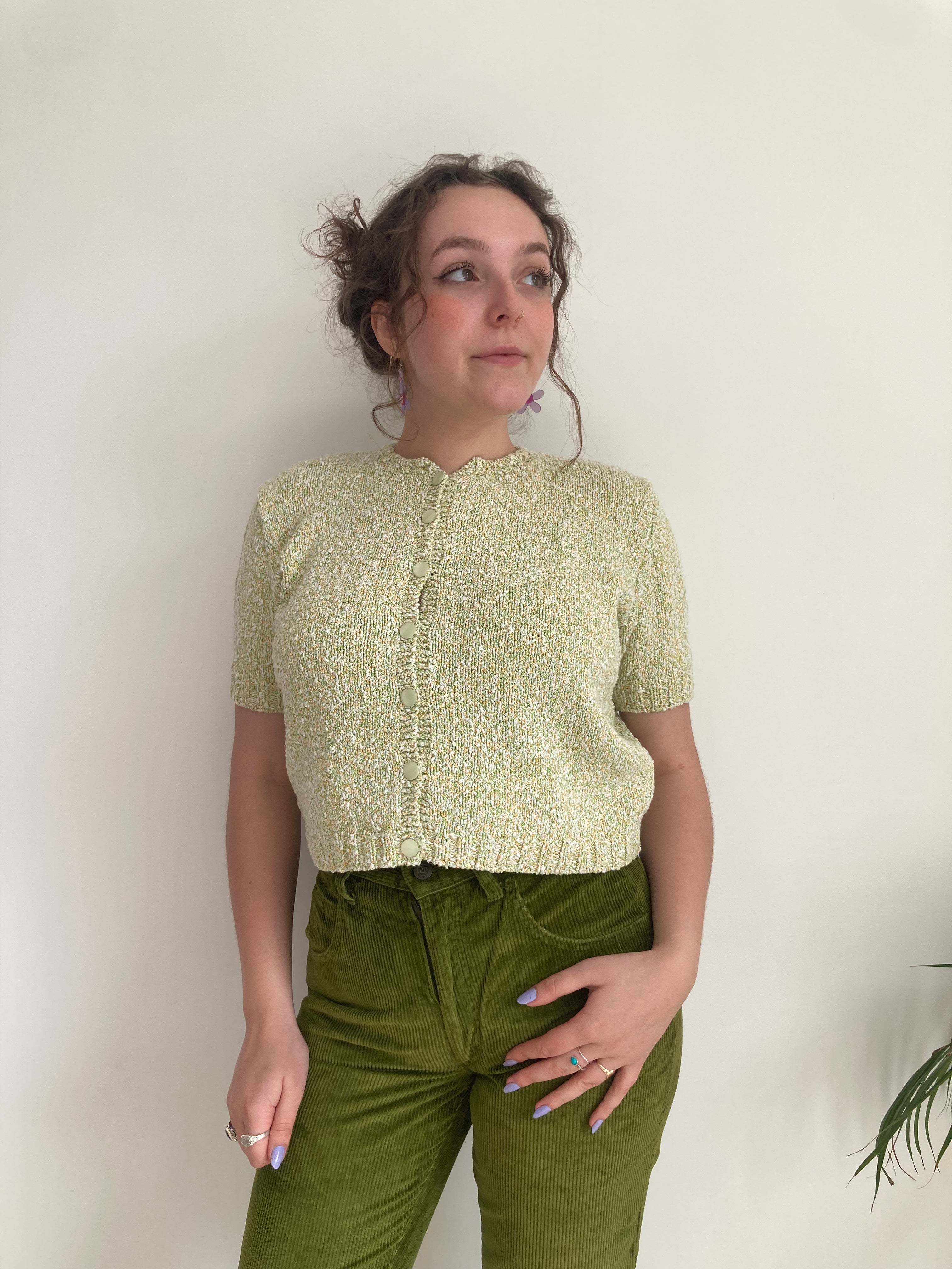 light green crop knit cardigan