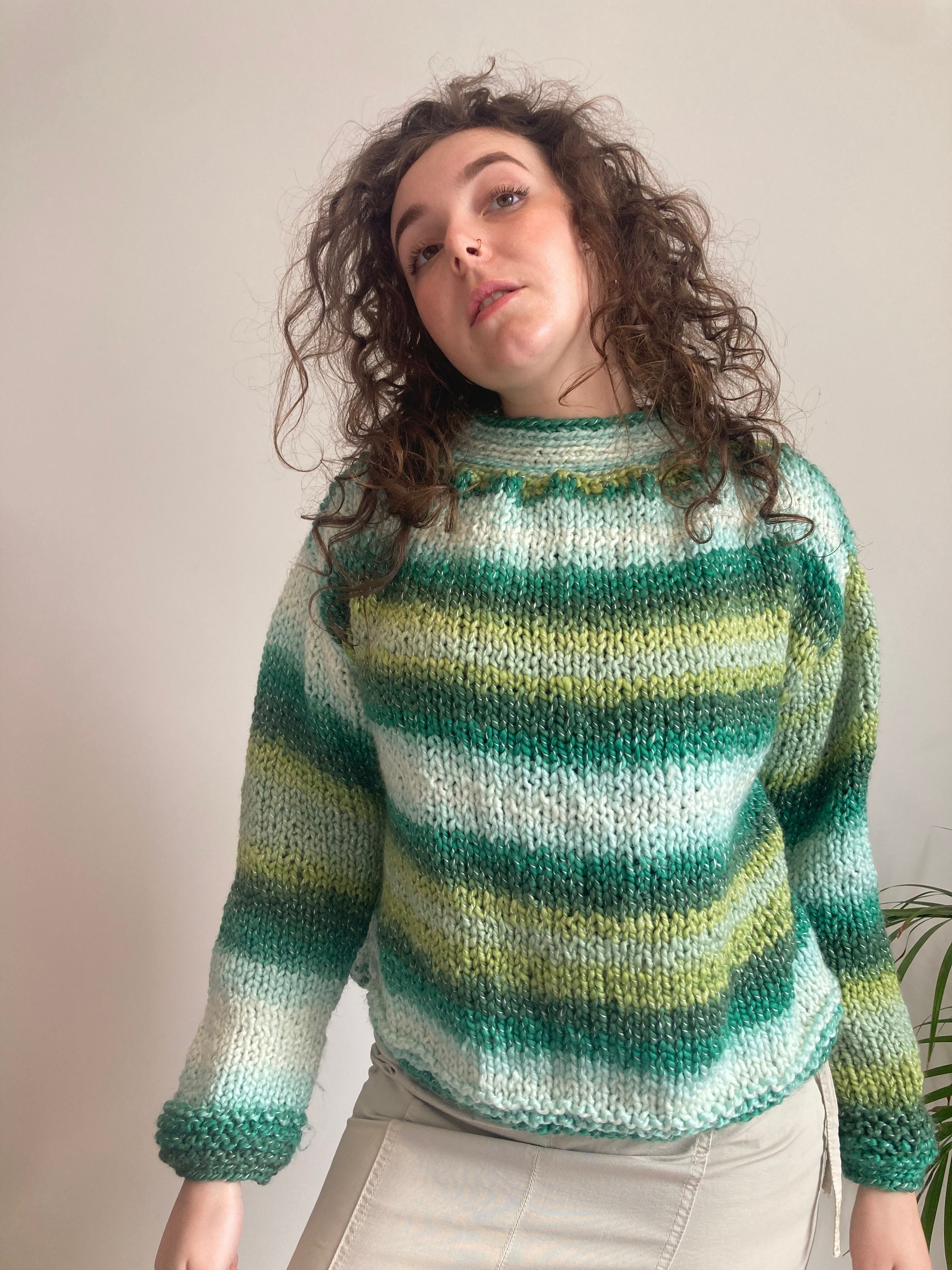 striped green super soft knit jumper