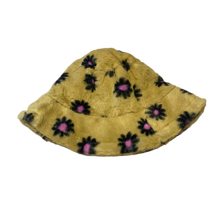 mustard yellow fluffy bucket hat