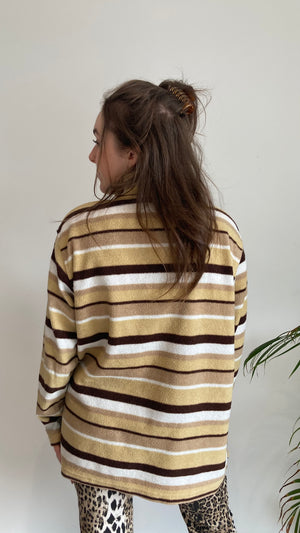 Stripy brown white halfzip fleece