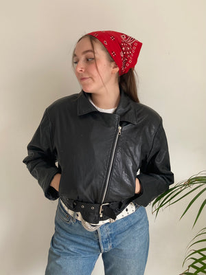 black leather vintage biker jacket