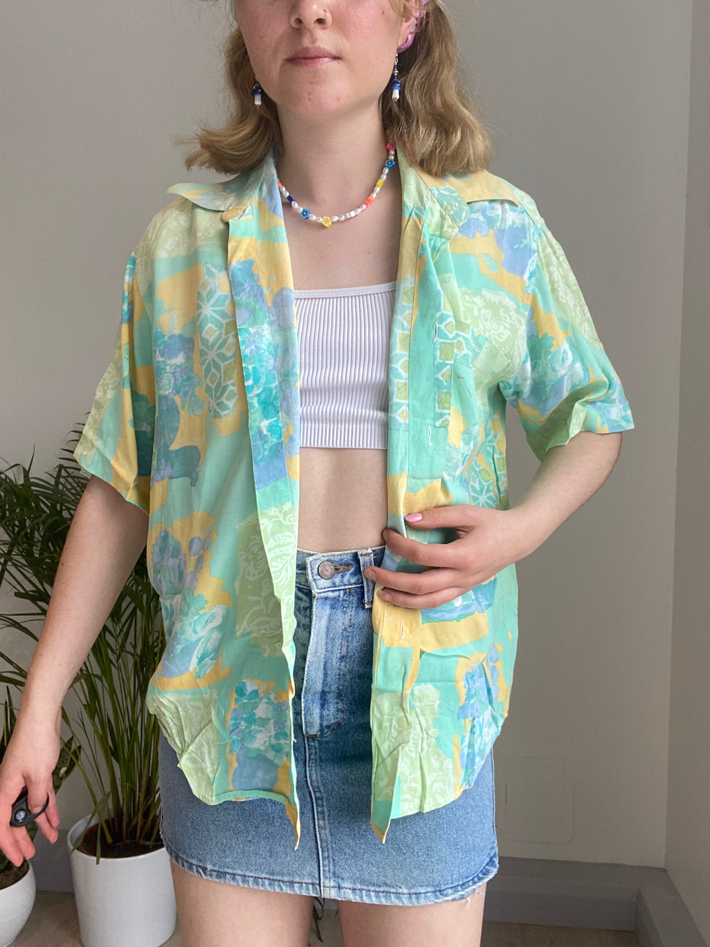 Vintage Colourful Short- Sleeve Blouse