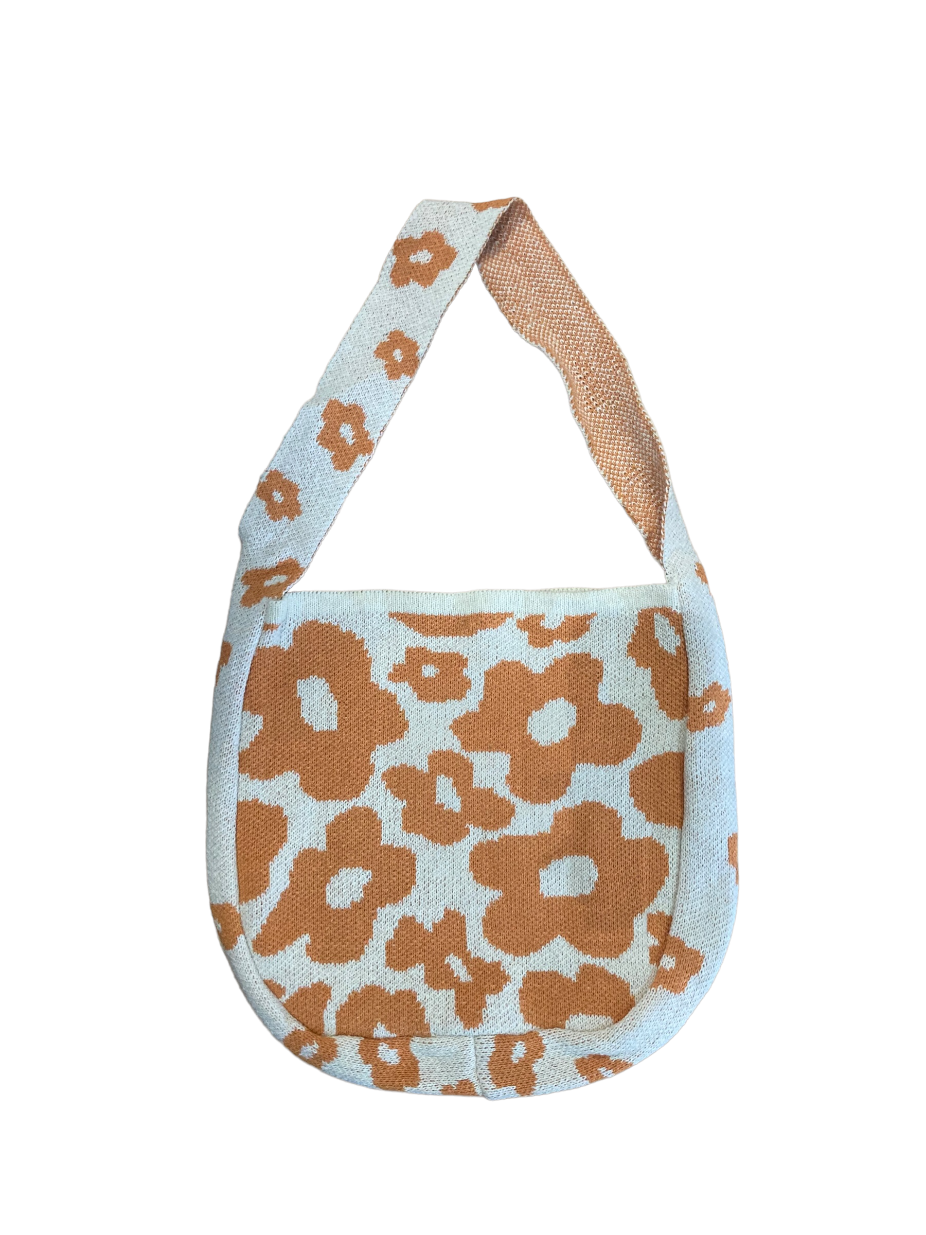 yellow flower knit tote shoulder bag