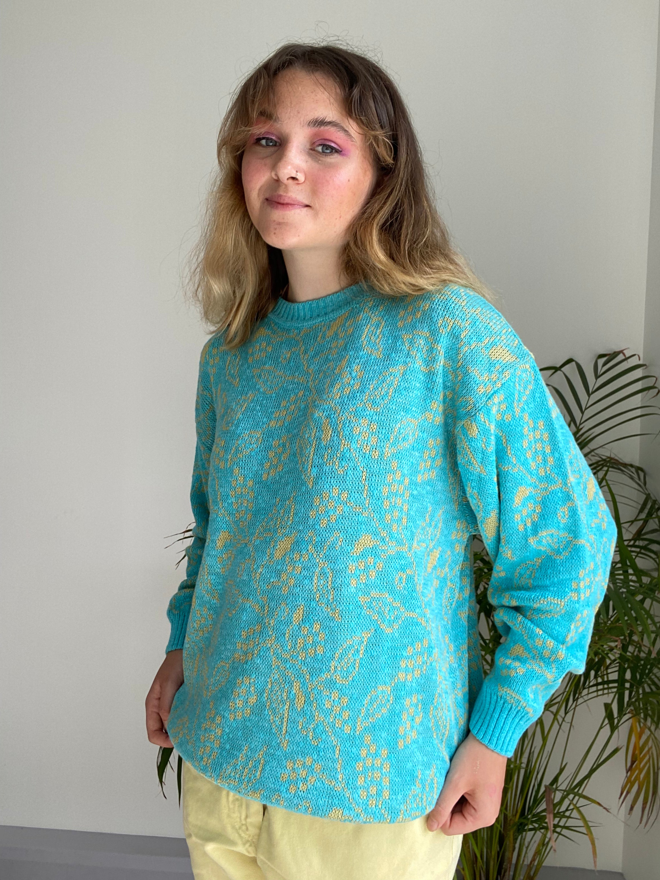 blue and yellow knit