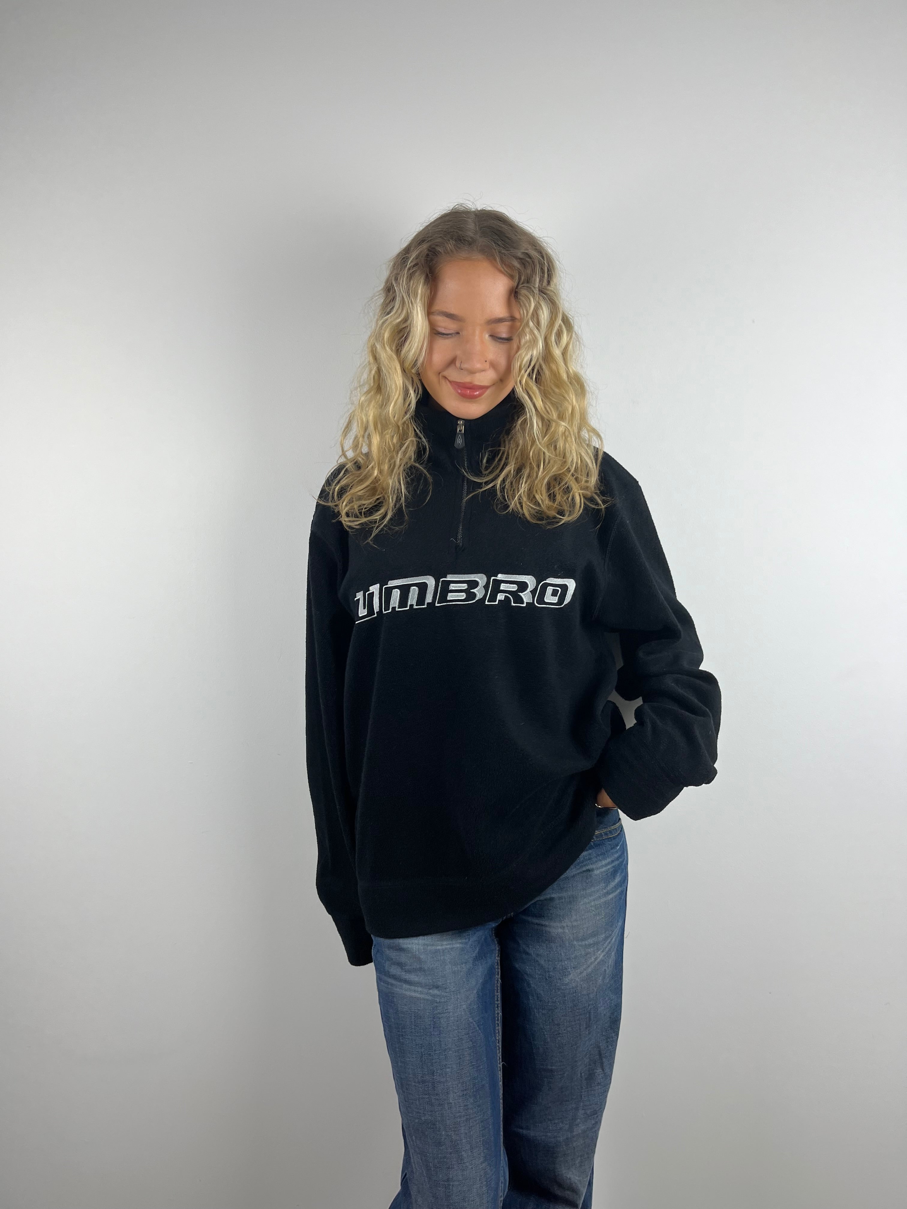 Vintage Black Graphic Text Umbro zip up fleece 