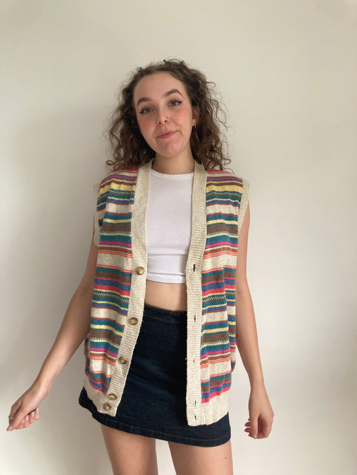 vintage rainbow knit sweater vest cardigan