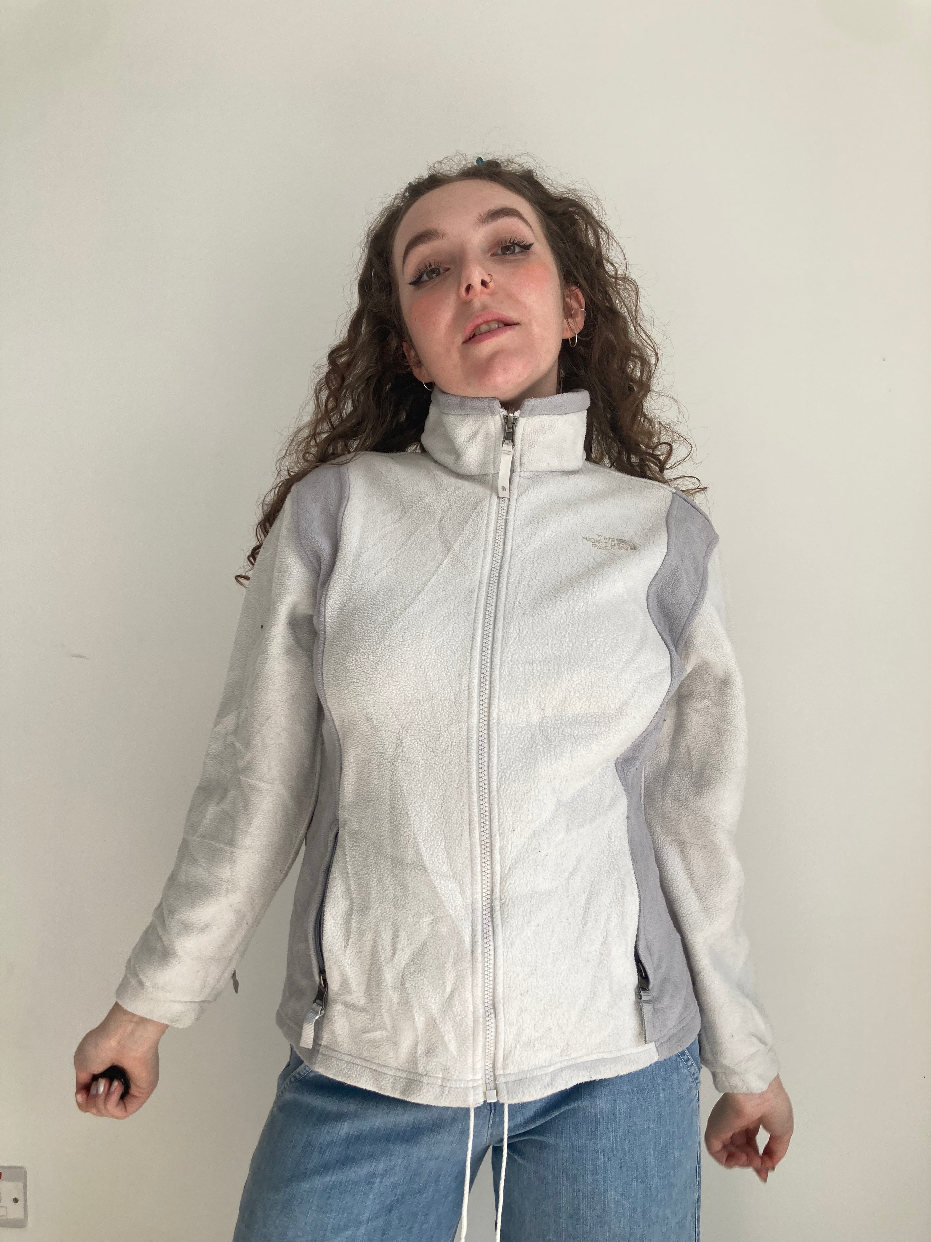 vintage white and grey north face fleece