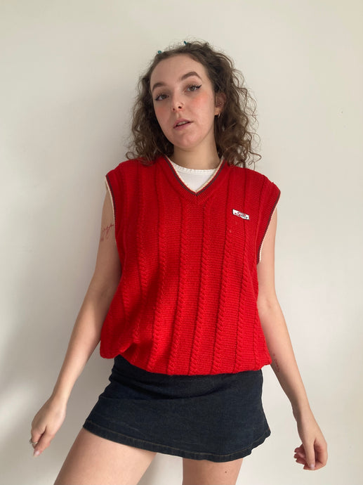 vintage red knit sweater vest
