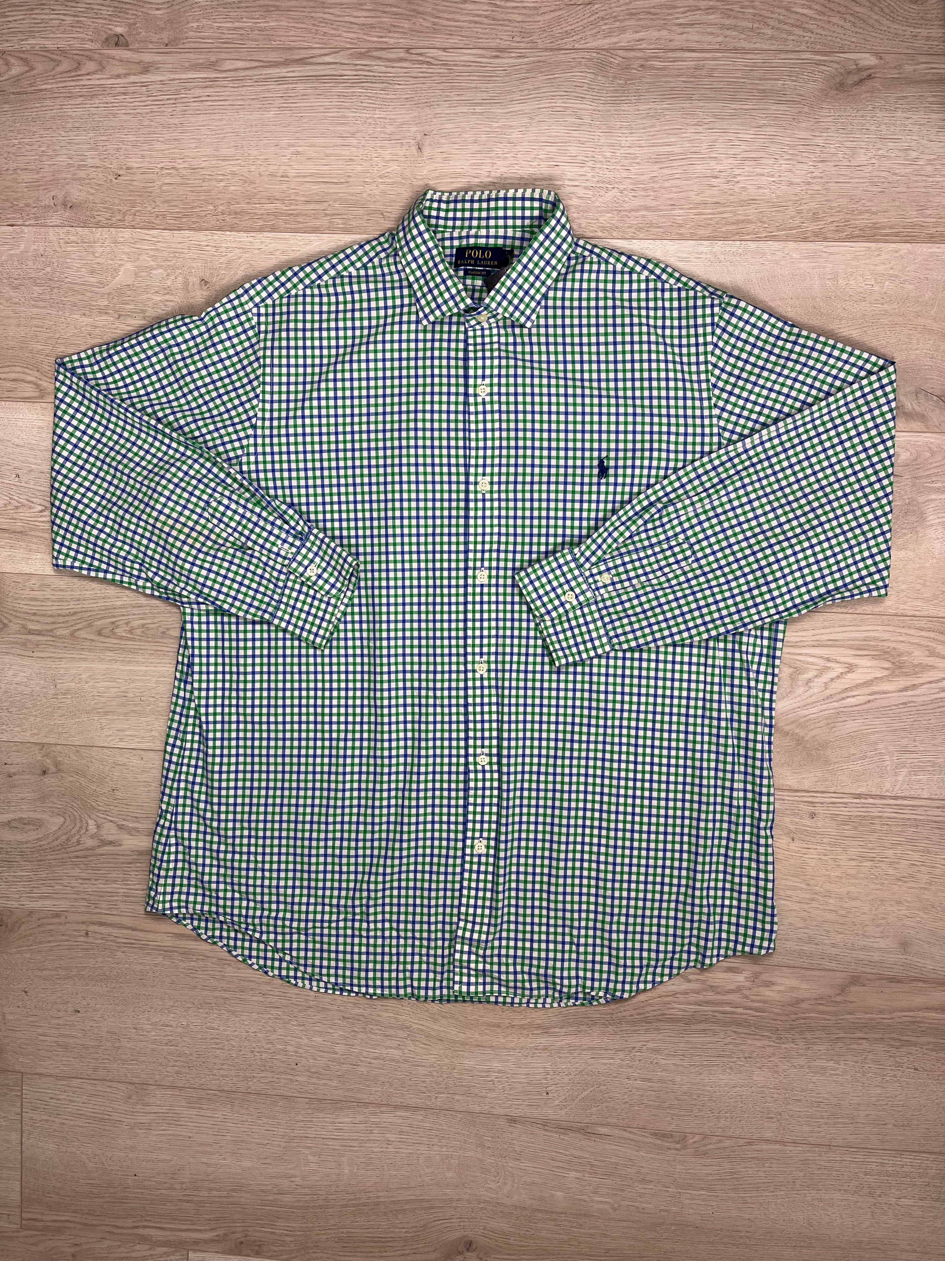 Vintage Checkered Blue, Green & White Ralph Lauren Shirt  XXL