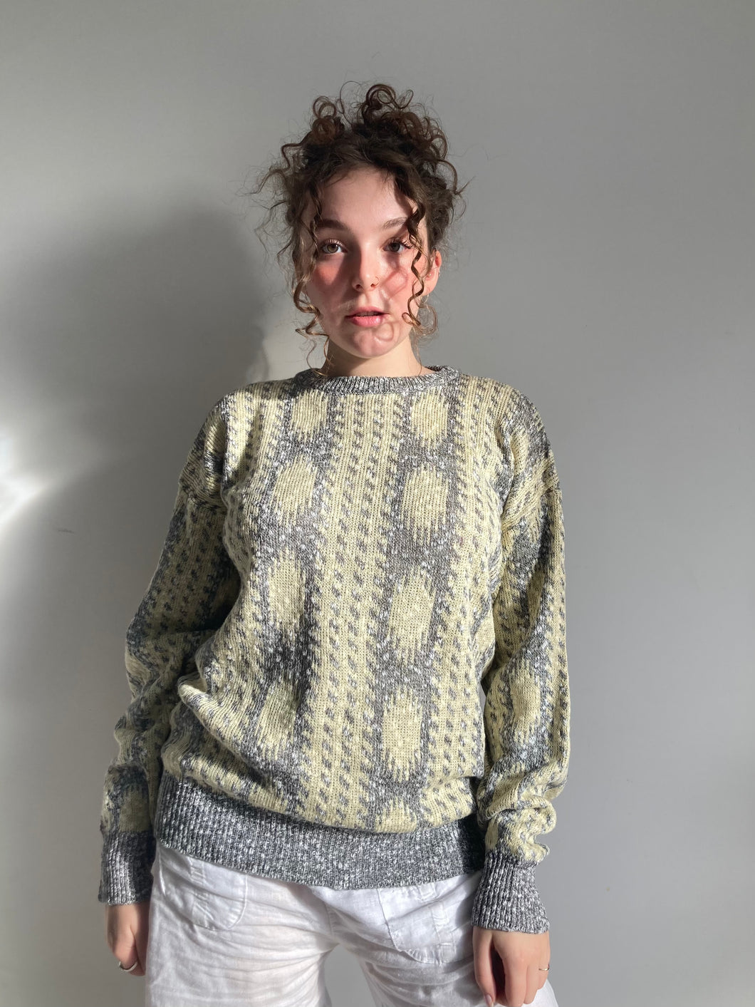 vintage yellow grey roundneck knit jumper
