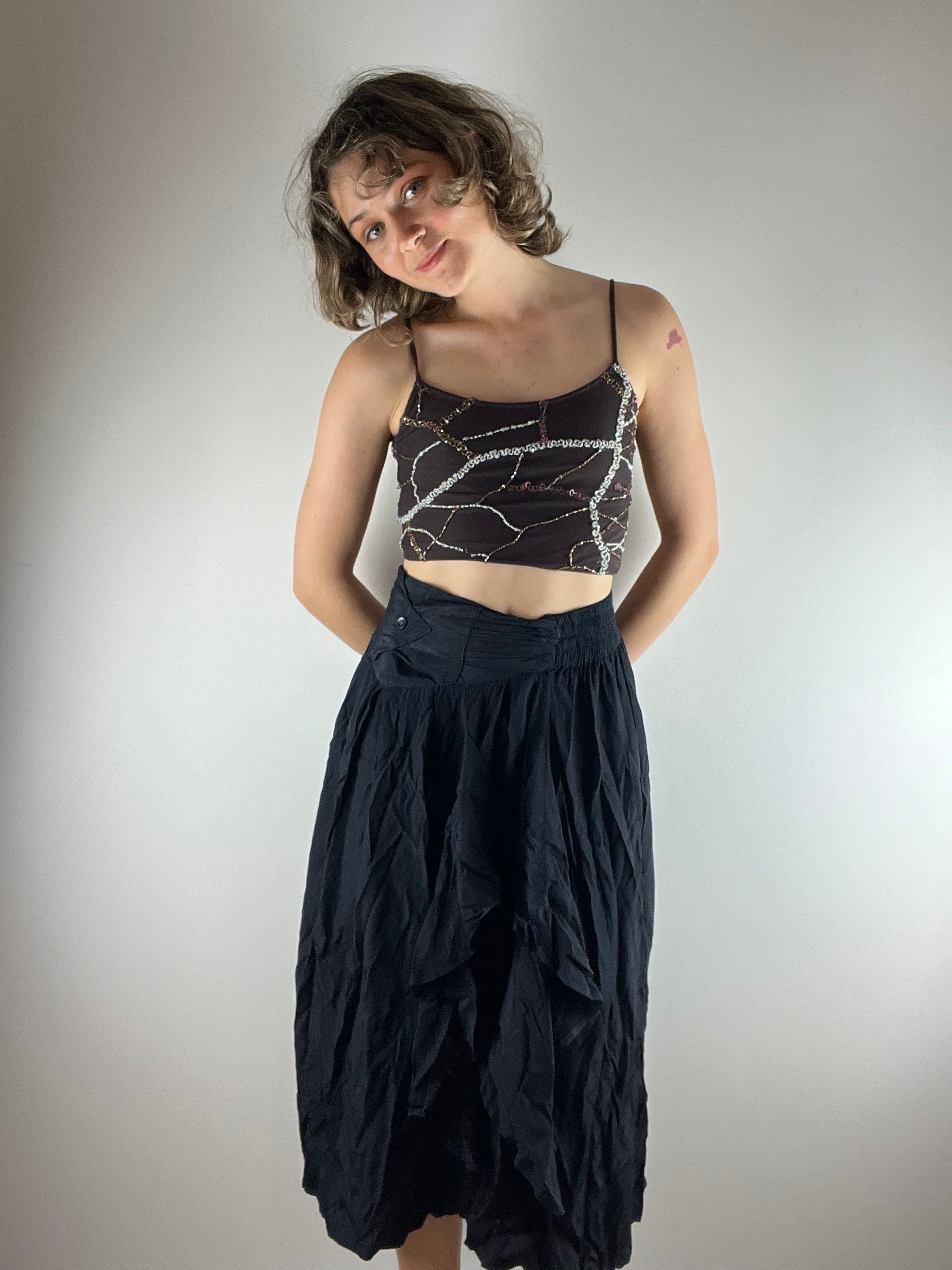 Vintage Long Ruffled Black Skirt 