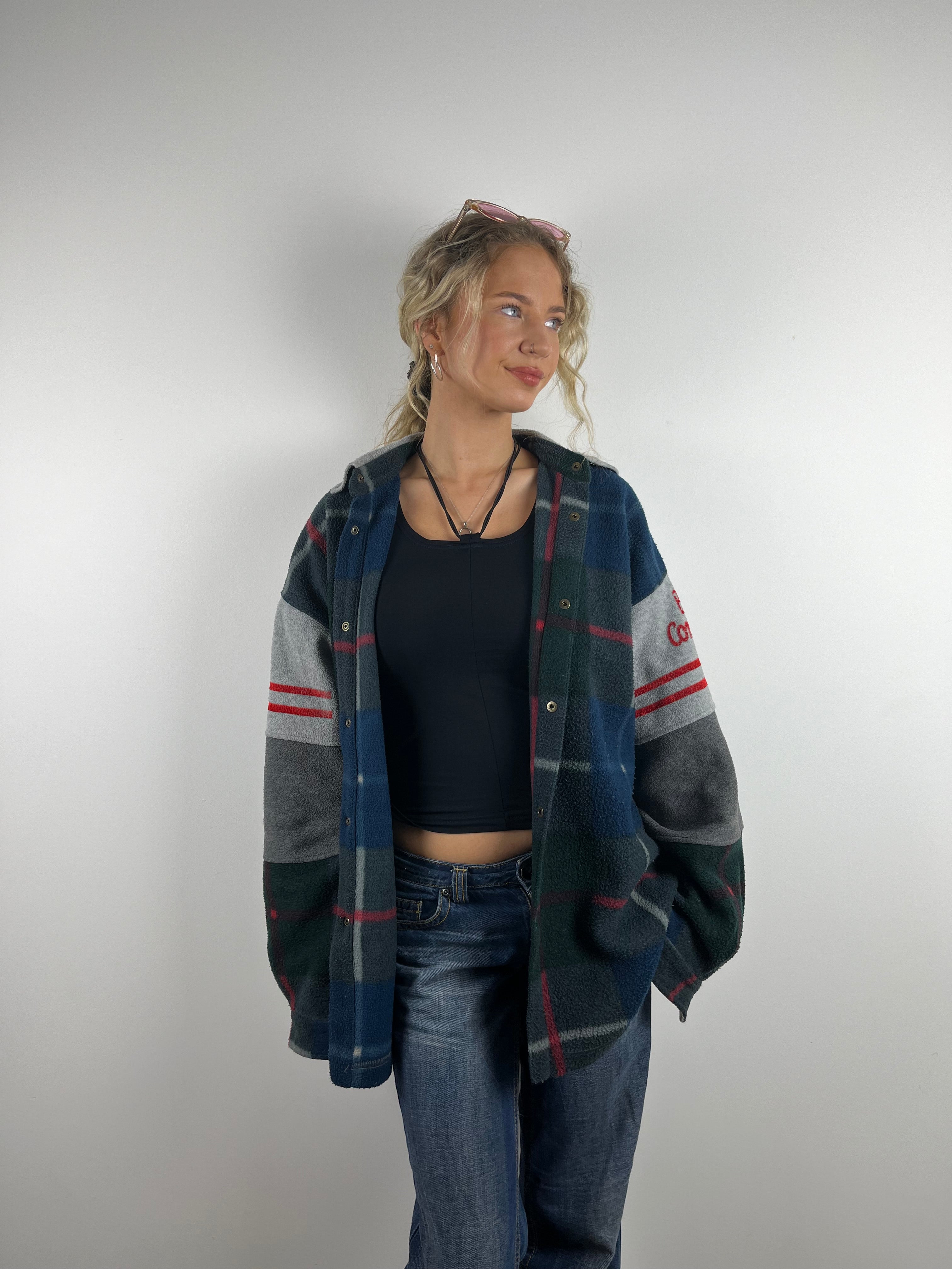 Vintage multicoloured button up best company collar fleece 