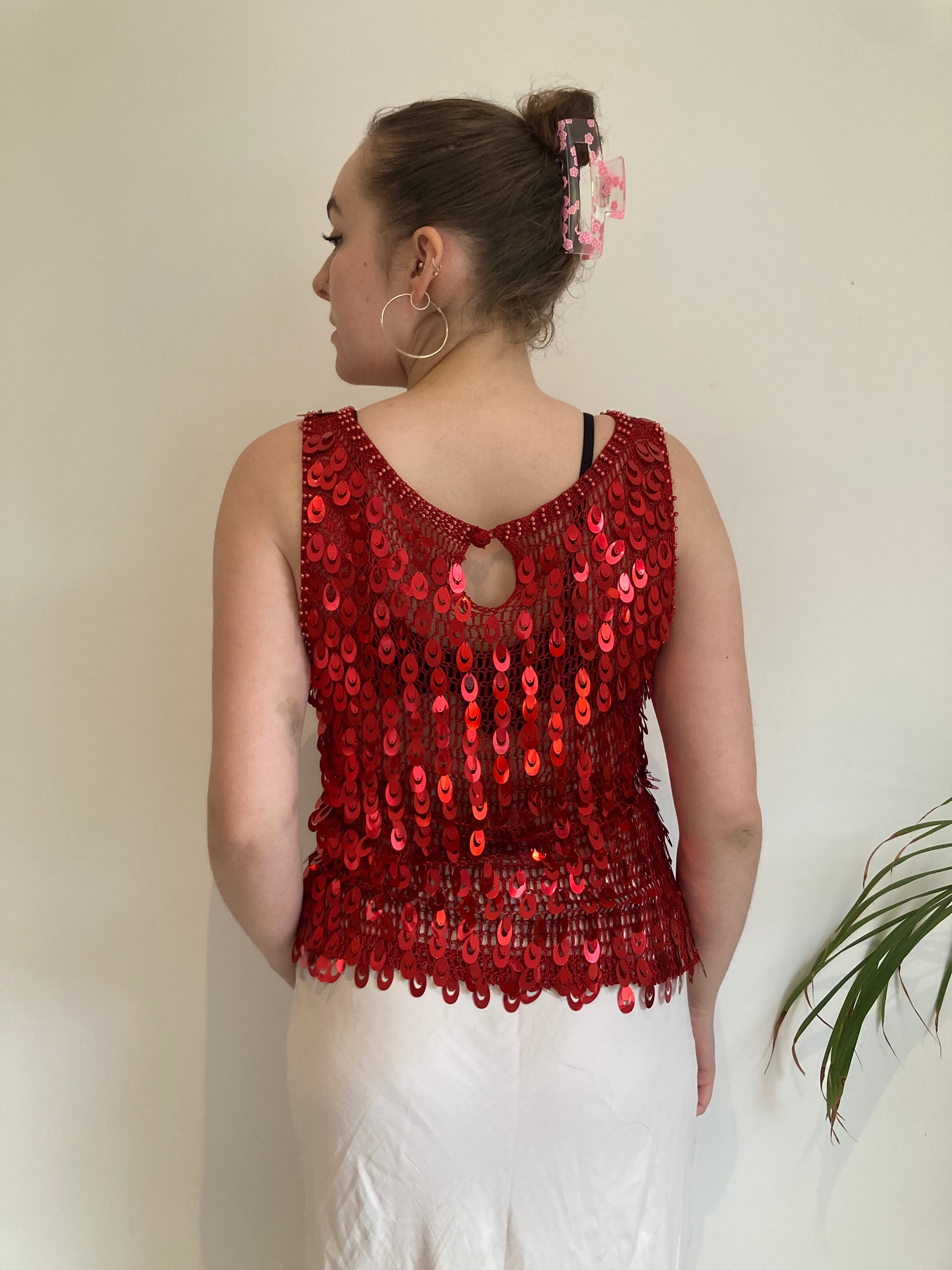 Vintage red big sequin top y2k